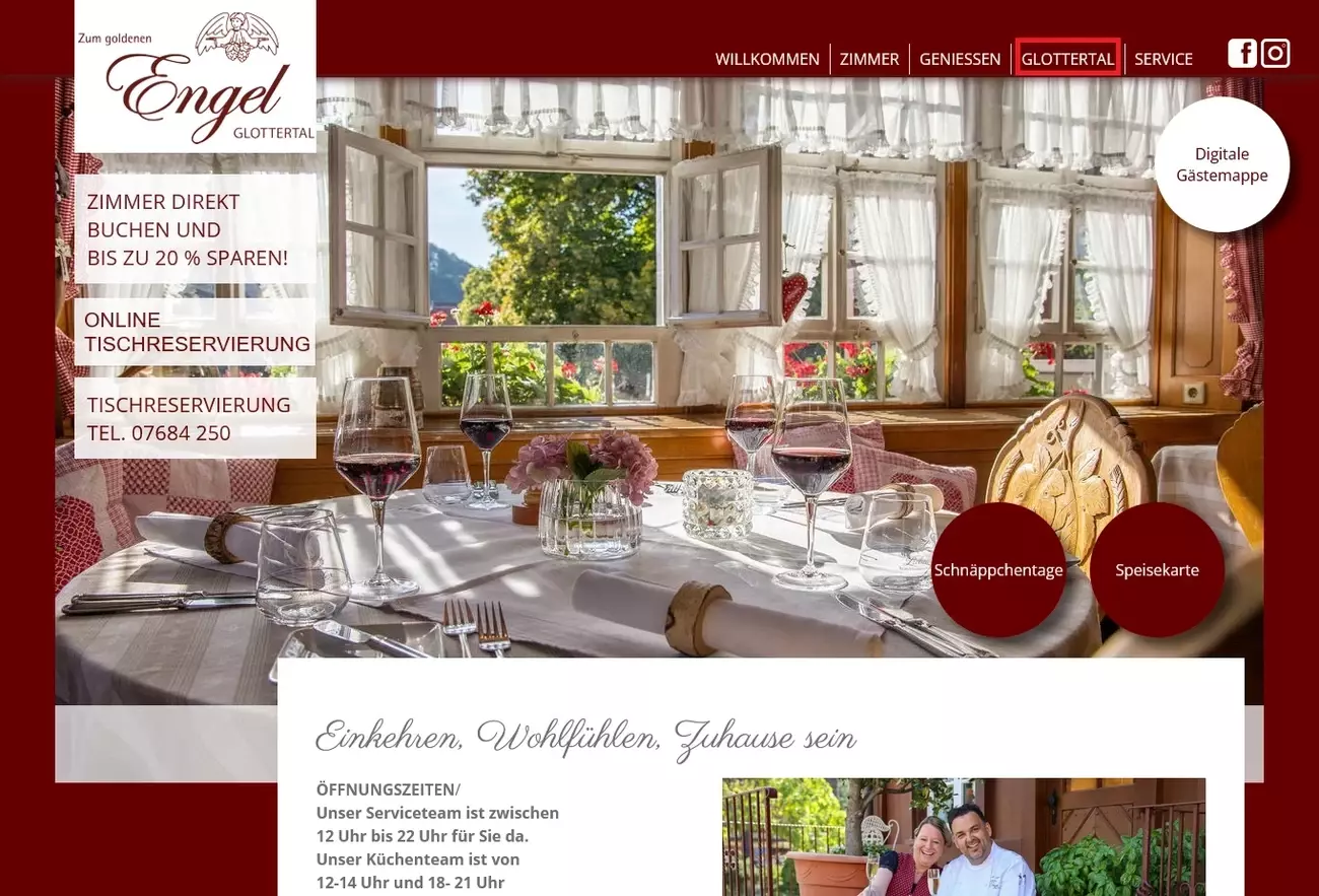 Seite Glottertal der Homepage des Schwarzwaldgasthaus Engel im Glottertal